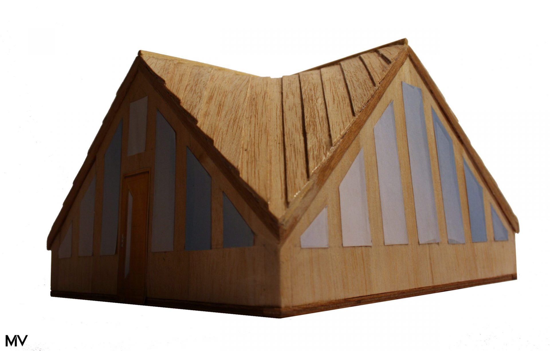 Quadrature – Atelier – Pavillon à toiture en paraboloïde hyperbolique, structure en charpente bois apparente.