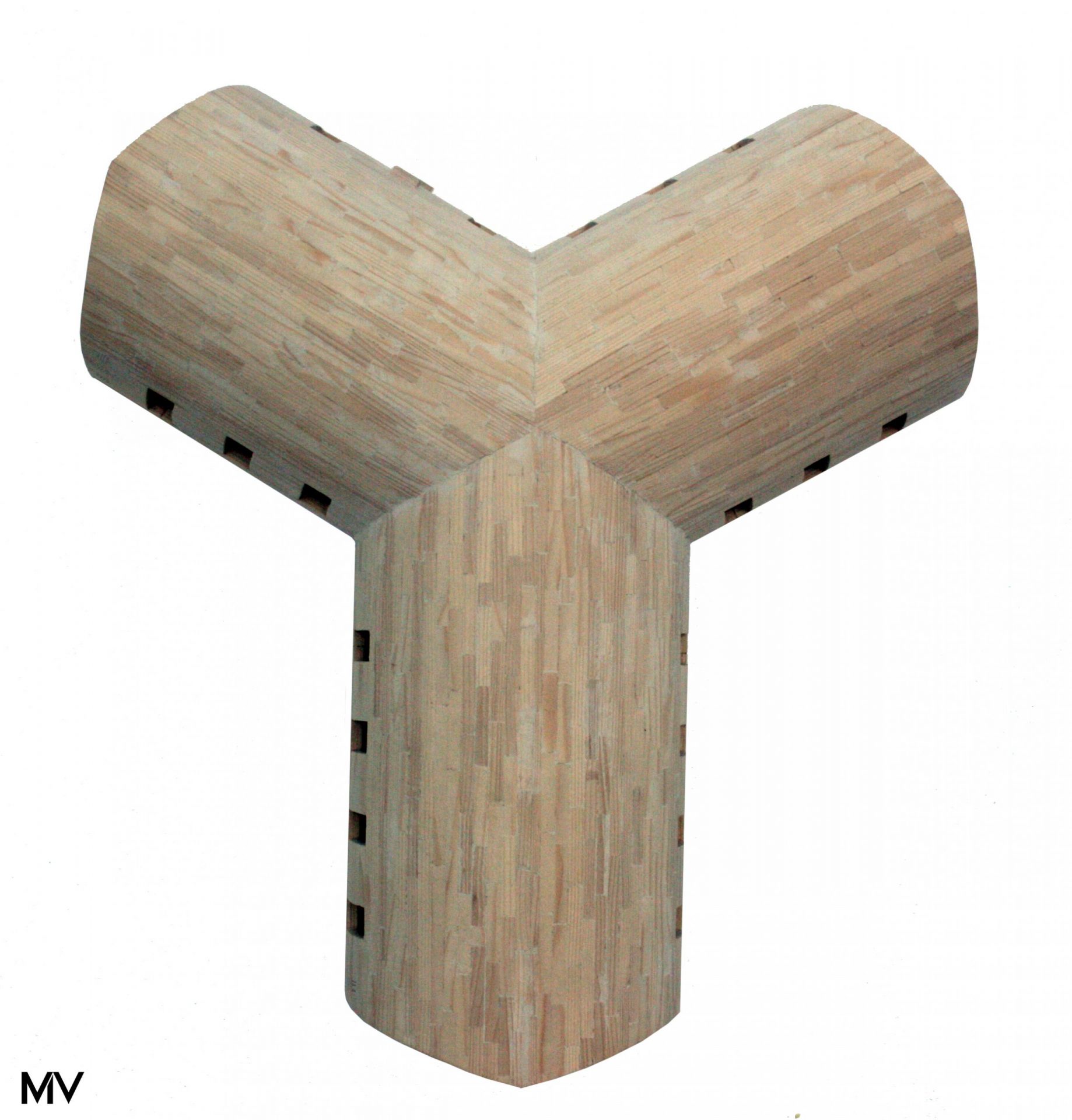 Workshop type chantier – Maquette d'un workshop, plan en Y, réalisée avec des blocs en bois conique pour réaliser les courbes.